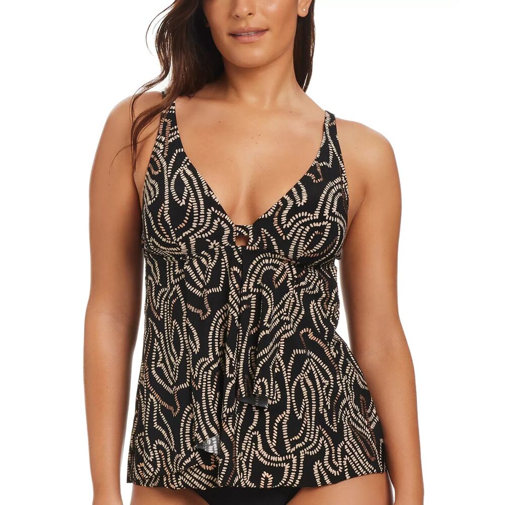 Beyond Control Foil Me Once Tankini Black Size 8 0871